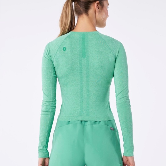 Women's Figs Salta Cropped Longsleeve Underscrub in Surgical Green - Picture 4 of 8
